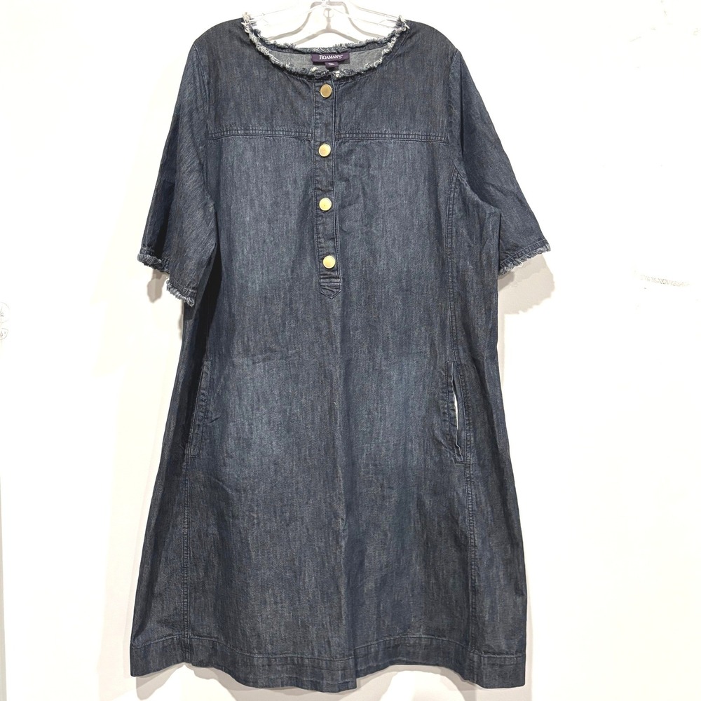 Western Denim Shift Dress 20W Black Frayed Raw Hem Coastal Rustic Boho 21946